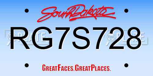 RG7S728 South Dakota License Plate