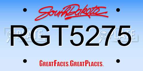 RGT5275 South Dakota License Plate