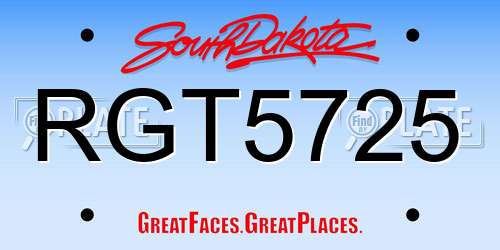 RGT5725 South Dakota License Plate