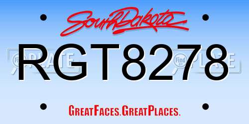 RGT8278 South Dakota License Plate