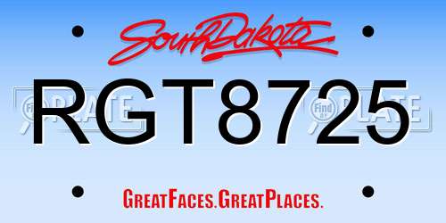 RGT8725 South Dakota License Plate