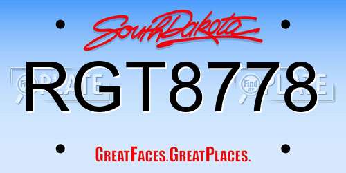 RGT8778 South Dakota License Plate