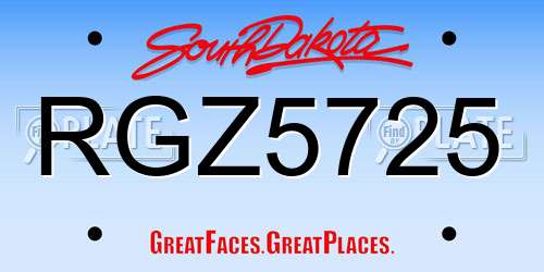 RGZ5725 South Dakota License Plate
