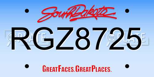 RGZ8725 South Dakota License Plate