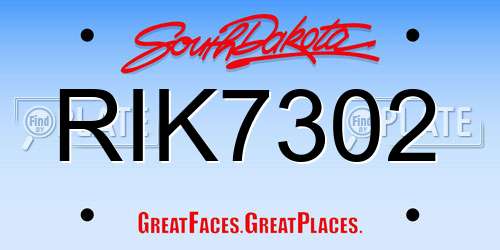 RIK7302 South Dakota License Plate