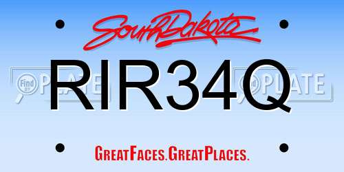 RIR34Q South Dakota License Plate