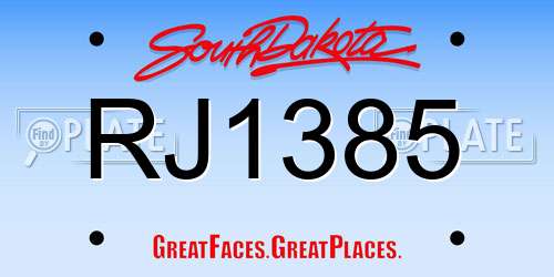 RJ1385 South Dakota License Plate