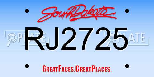 RJ2725 South Dakota License Plate