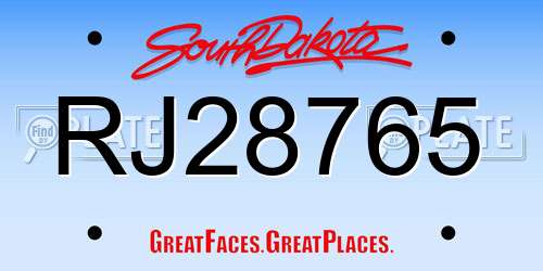 RJ28765 South Dakota License Plate