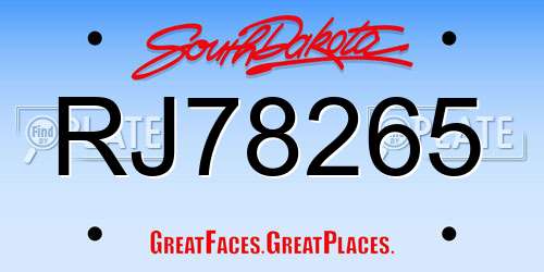 RJ78265 South Dakota License Plate