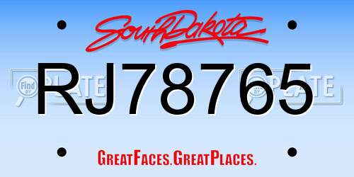 RJ78765 South Dakota License Plate