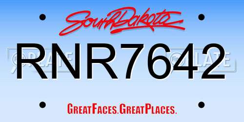 RNR7642 South Dakota License Plate