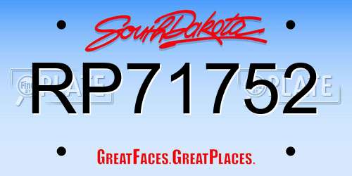 RP71752 South Dakota License Plate