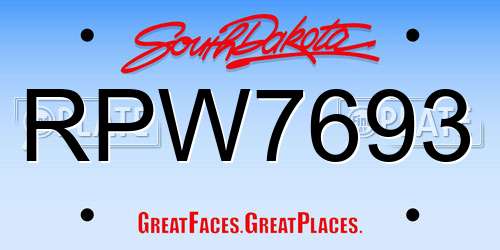RPW7693 South Dakota License Plate