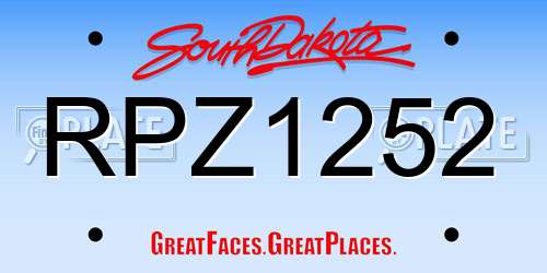 RPZ1252 South Dakota License Plate