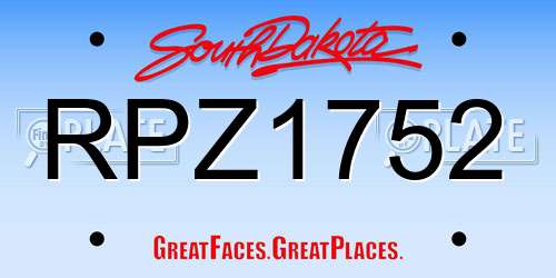 RPZ1752 South Dakota License Plate