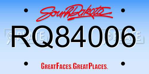 RQ84006 South Dakota License Plate