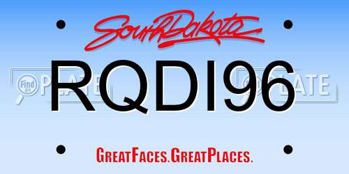 RQDI96 South Dakota License Plate