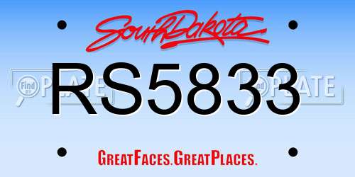 RS5833 South Dakota License Plate
