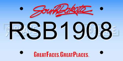 RSB1908 South Dakota License Plate