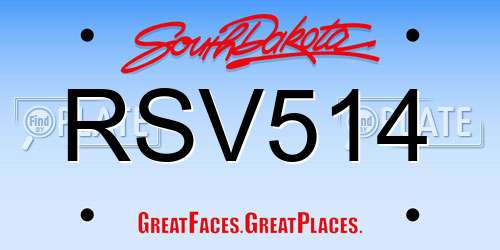 RSV514 South Dakota License Plate