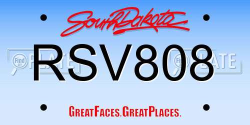 RSV808 South Dakota License Plate
