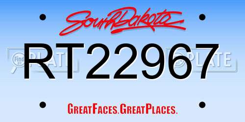 RT22967 South Dakota License Plate