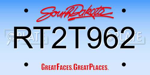 RT2T962 South Dakota License Plate