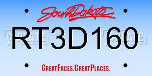 RT3D160 South Dakota License Plate