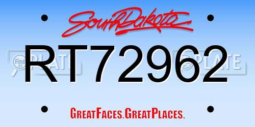 RT72962 South Dakota License Plate