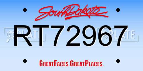 RT72967 South Dakota License Plate