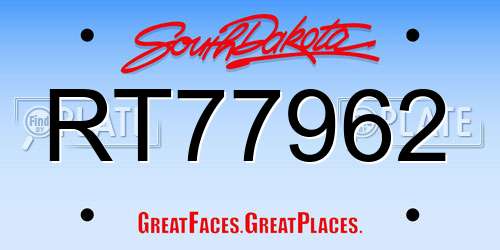 RT77962 South Dakota License Plate