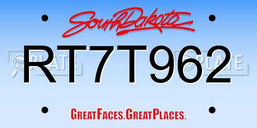 RT7T962 South Dakota License Plate
