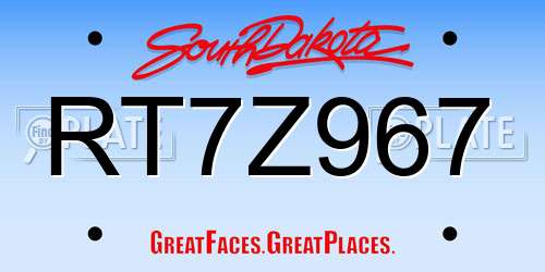 RT7Z967 South Dakota License Plate