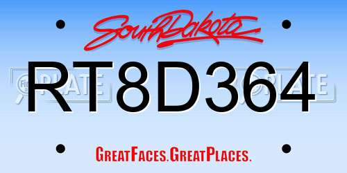 RT8D364 South Dakota License Plate