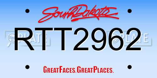 RTT2962 South Dakota License Plate
