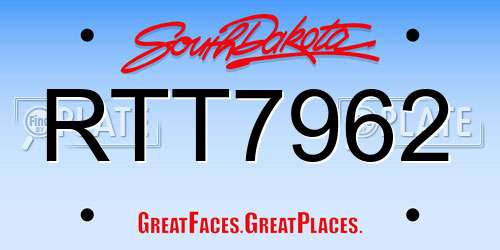 RTT7962 South Dakota License Plate