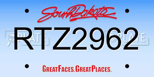 RTZ2962 South Dakota License Plate
