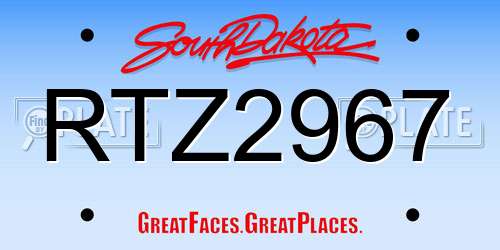 RTZ2967 South Dakota License Plate