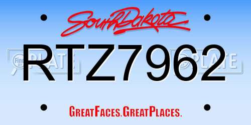 RTZ7962 South Dakota License Plate