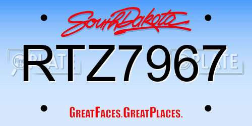 RTZ7967 South Dakota License Plate