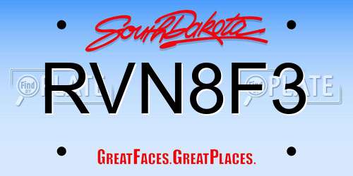 RVN8F3 South Dakota License Plate