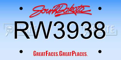 RW3938 South Dakota License Plate