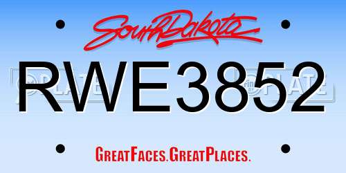 RWE3852 South Dakota License Plate