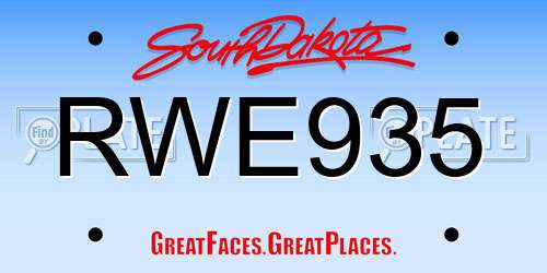RWE935 South Dakota License Plate