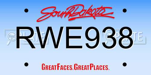RWE938 South Dakota License Plate