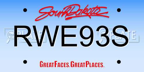 RWE93S South Dakota License Plate