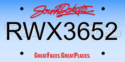 RWX3652 South Dakota License Plate