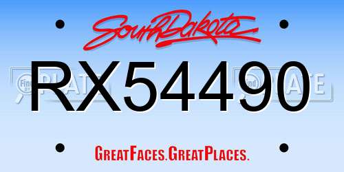 RX54490 South Dakota License Plate