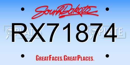RX71874 South Dakota License Plate